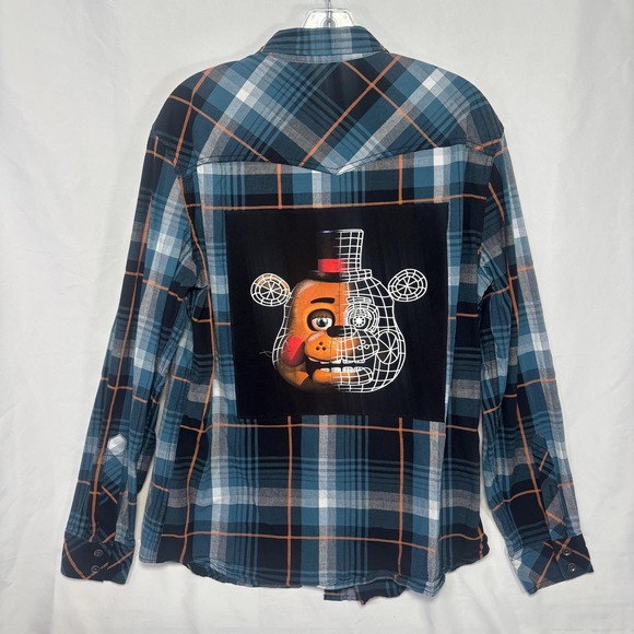 Five Nights of Freddy Upcycled Comfy Black & Blue Fall Shirt - Size Large - Picture 1 of 8